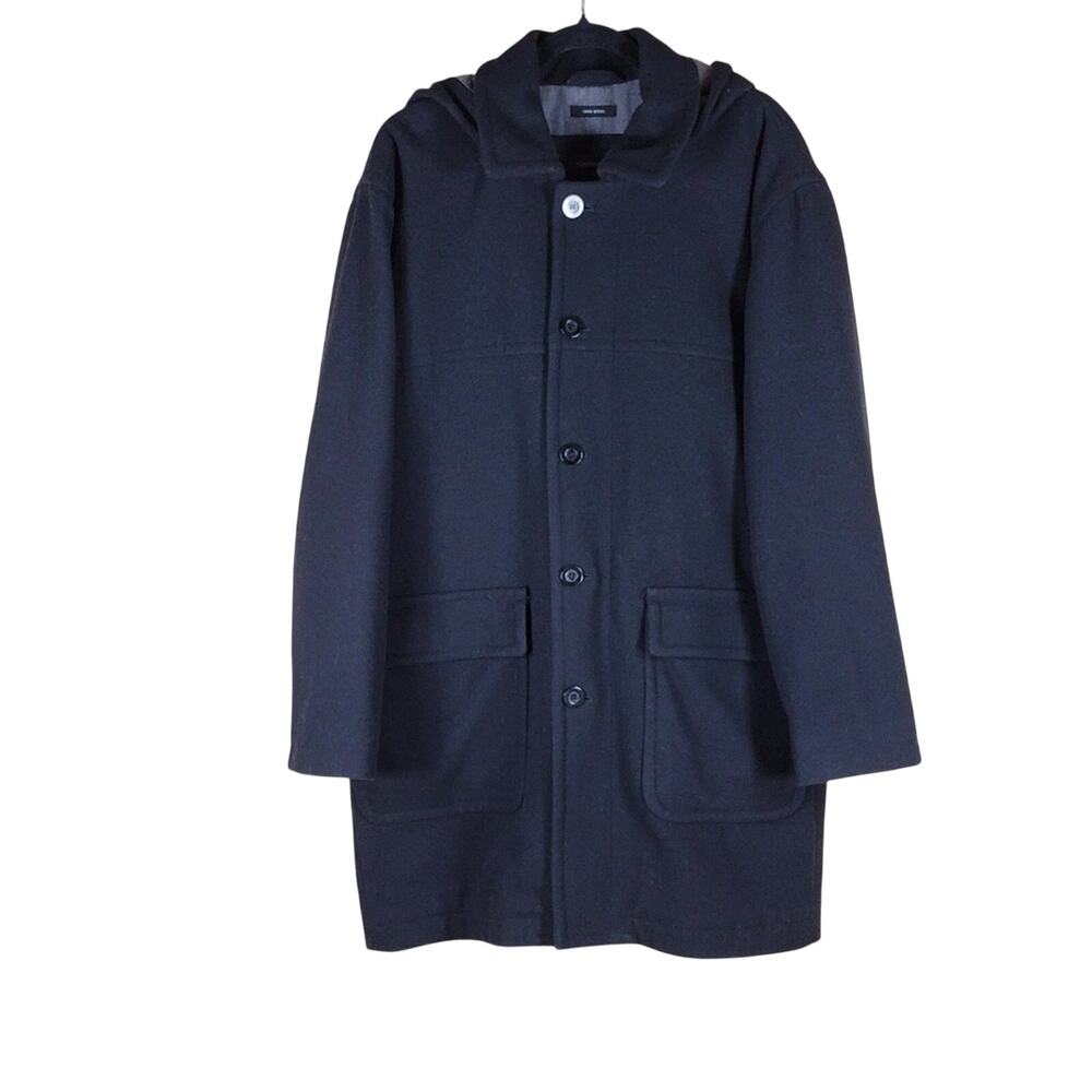 Claiborne Black Trench Preppy Formal Outdoor Winter Wool Hooded Coat Jacket